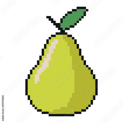 Pixel Graphic Pear . Vector illustration isolated on white background. Fruit pixelated for the pixel art game and icon for website and video game.