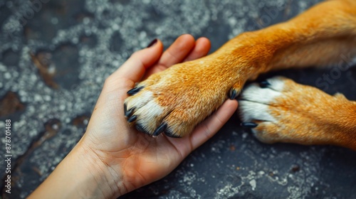Human Hand Holding a Dog's Paw in a Heartwarming Gesture of Friendship © Cris