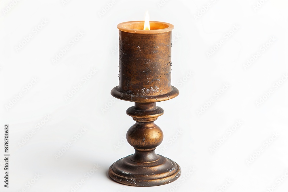 Elegant Bronze Candle Holder with Lit Candle Elegant Bronze Candle Holder with Lit Candle