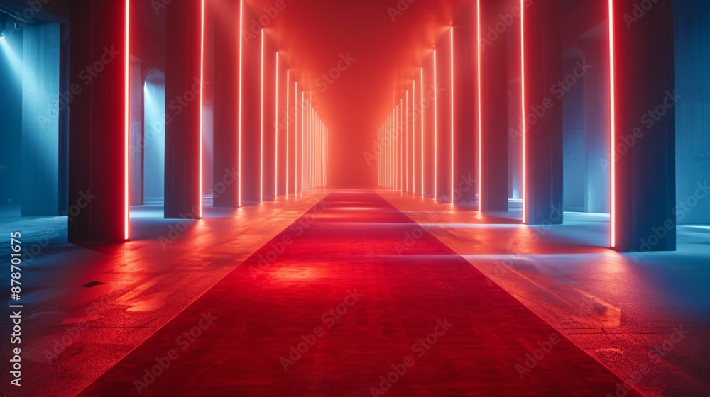 Futuristic Corridor with Red and Blue Neon Lights Futuristic Corridor with Red and Blue Neon Lights