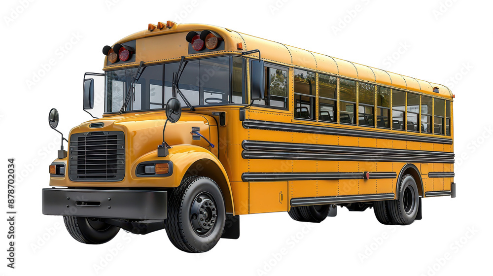 School bus isolated on white, transparent. Yellow vehicle for students