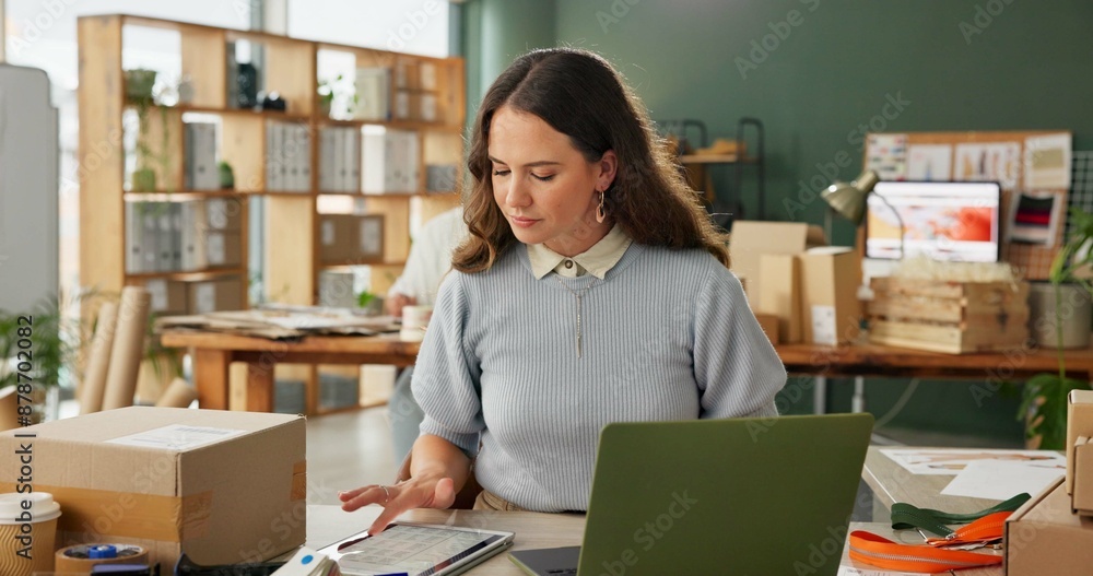 Woman, work and tablet in home for startup, website and market research with online store sales. Entrepreneur, planning and tech in house for small business, ecommerce or networking with social media Woman, work and tablet in home for startup, website and market research with online store sales. Entrepreneur, planning and tech in house for small business, ecommerce or networking with social media