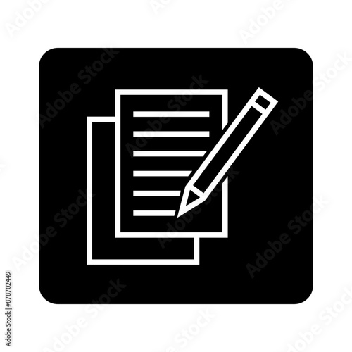biała ikona notatnika w czarnym kwadracie, plik wektorowy