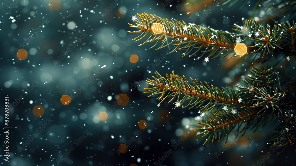 Snowflakes settling on pine tree branches Snowflakes settling on pine tree branches