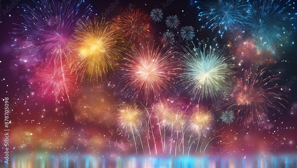 Fototapeta premium colourful firework display set for celebration happy new year and merry christmas, Generative AI 