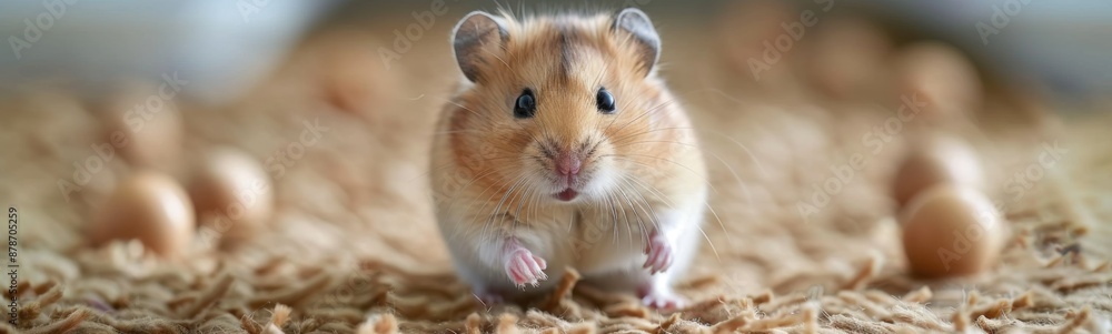 Small hamster standing on a pile of brown carpet, Animal background Small hamster standing on a pile of brown carpet, Animal background