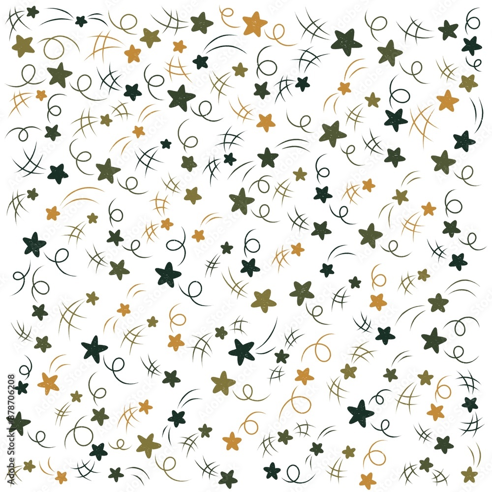 Obraz premium Cute starry sky seamless pattern, Confetti falling, Design element, Dynamic burst pattern, Perfect for kids fabric, textile, nursery wallpaper. Vector