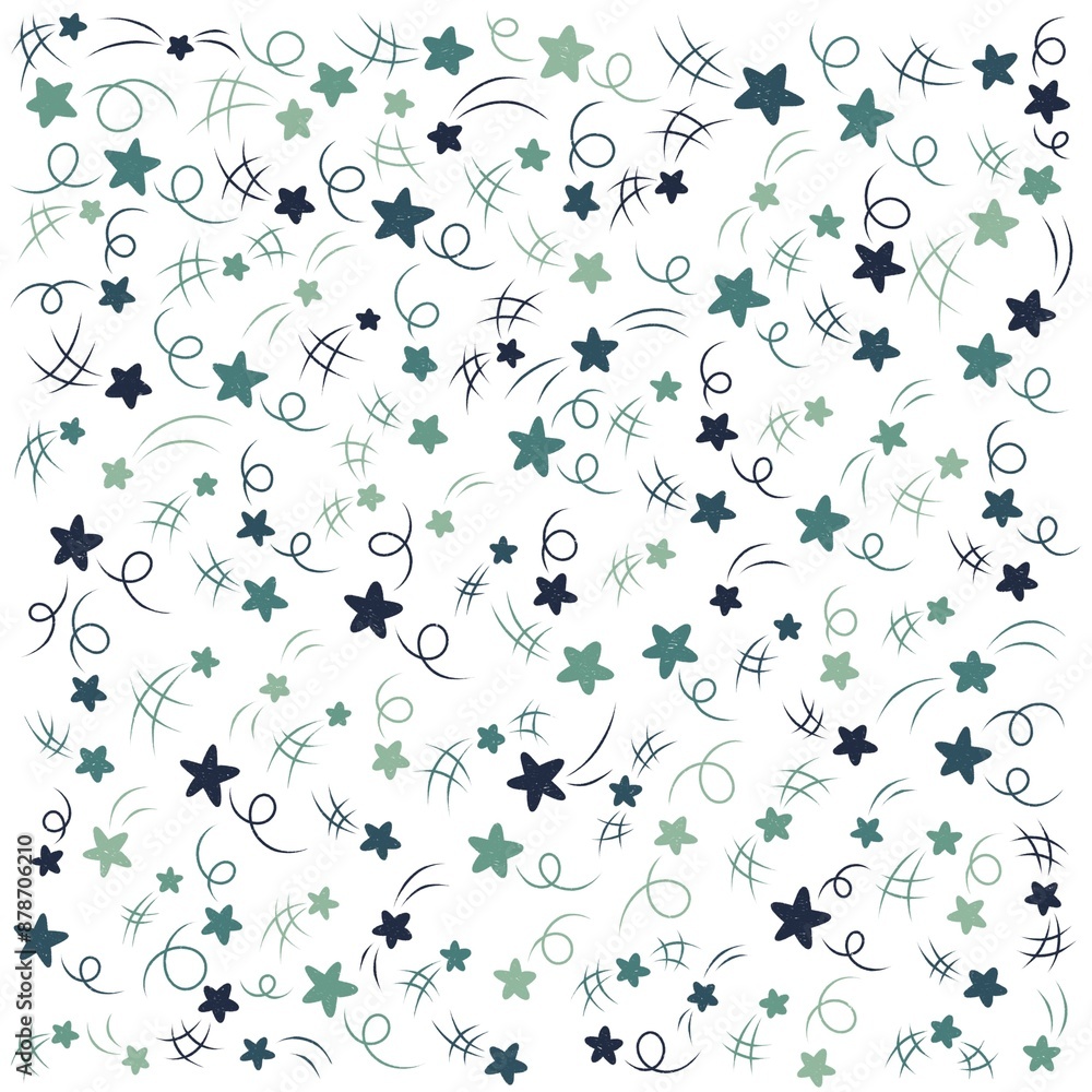 Cute starry sky seamless pattern, Confetti falling, Design element, Dynamic burst pattern, Perfect for kids fabric, textile, nursery wallpaper. Vector Cute starry sky seamless pattern, Confetti falling, Design element, Dynamic burst pattern, Perfect for kids fabric, textile, nursery wallpaper. Vector