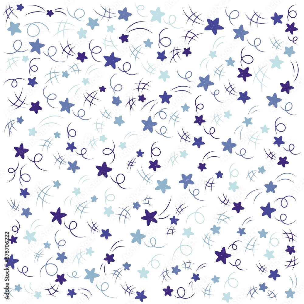 Cute starry sky seamless pattern, Confetti falling, Design element, Dynamic burst pattern, Perfect for kids fabric, textile, nursery wallpaper. Vector Cute starry sky seamless pattern, Confetti falling, Design element, Dynamic burst pattern, Perfect for kids fabric, textile, nursery wallpaper. Vector