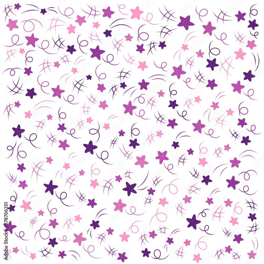 Cute starry sky seamless pattern, Confetti falling, Design element, Dynamic burst pattern, Perfect for kids fabric, textile, nursery wallpaper. Vector Cute starry sky seamless pattern, Confetti falling, Design element, Dynamic burst pattern, Perfect for kids fabric, textile, nursery wallpaper. Vector
