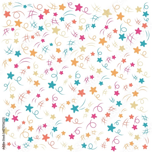 Cute starry sky seamless pattern, Confetti falling, Design element, Dynamic burst pattern, Perfect for kids fabric, textile, nursery wallpaper. Vector