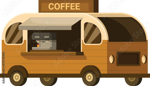 Retro style coffee truck selling take away coffee is parked on the street