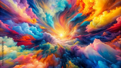 Vibrant, swirling clouds of bright colors, eclectic shapes, and dynamic patterns dominate the frame in a dizzying, high-energy visual explosion.