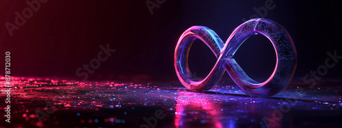 3d render of infinity symbol, glowing pink and Glowing Infinity Symbol on Abstract Background
