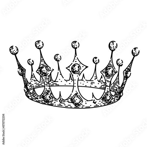 symbol crown queen hand drawn. gold golden, set isolated, kingdom vintage symbol crown queen vector sketch. isolated black illustration