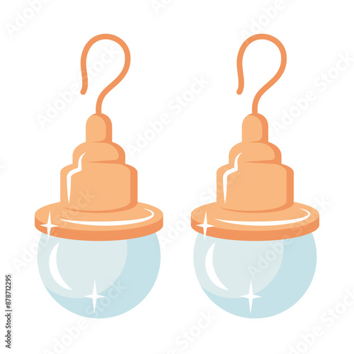 Golden earrings with pearl isolated on white background. Jewelry icon. Vintage  Pair of earrings with pearly gemstones. Luxury bijouterie in  minimalist style. Vector for jewellery shop, gift