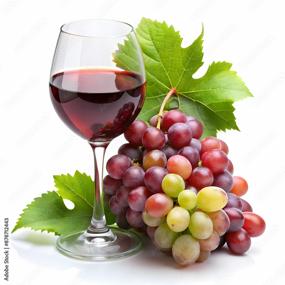 branch of grapes and glass of wine isolated on white background branch of grapes and glass of wine isolated on white background