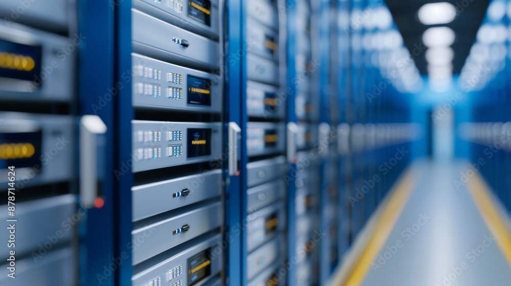 Detailed photo of a storage unit with labeled storage bins, backup servers, and logistics system, presenting a well-structured and orderly storage space, focus cover all object Detailed photo of a storage unit with labeled storage bins, backup servers, and logistics system, presenting a well-structured and orderly storage space, focus cover all object