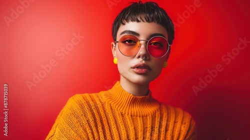 The woman in orange sweater photo