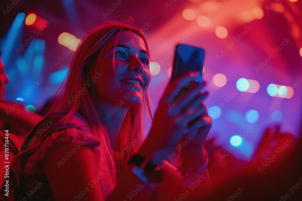 Young woman taking a photo with her smartphone at a concert Young woman taking a photo with her smartphone at a concert