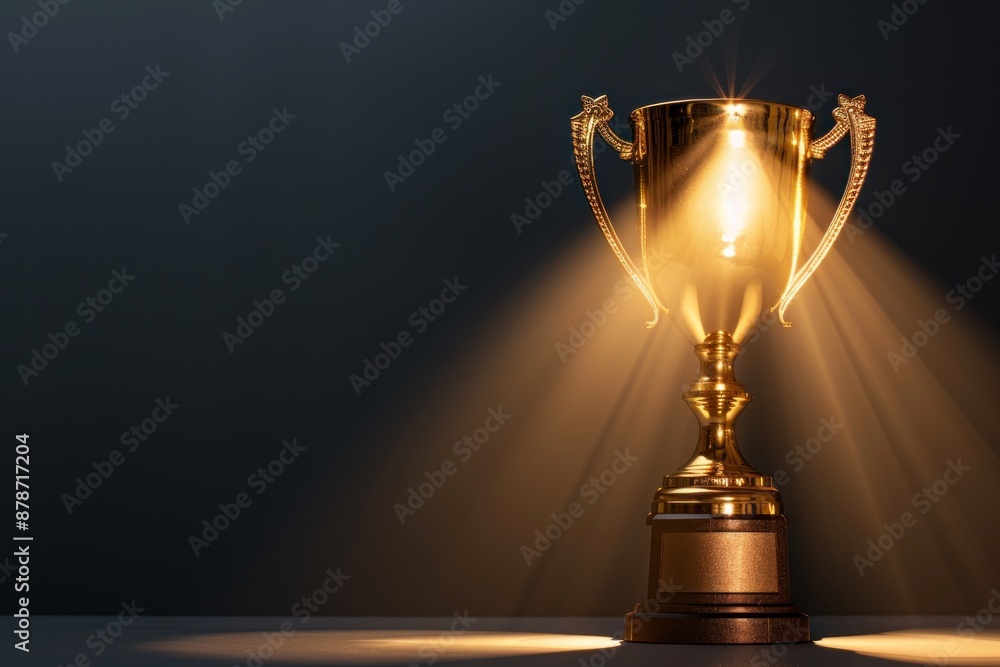 A spotlight shining on a gold trophy, emphasizing its significance and importance as an award A spotlight shining on a gold trophy, emphasizing its significance and importance as an award