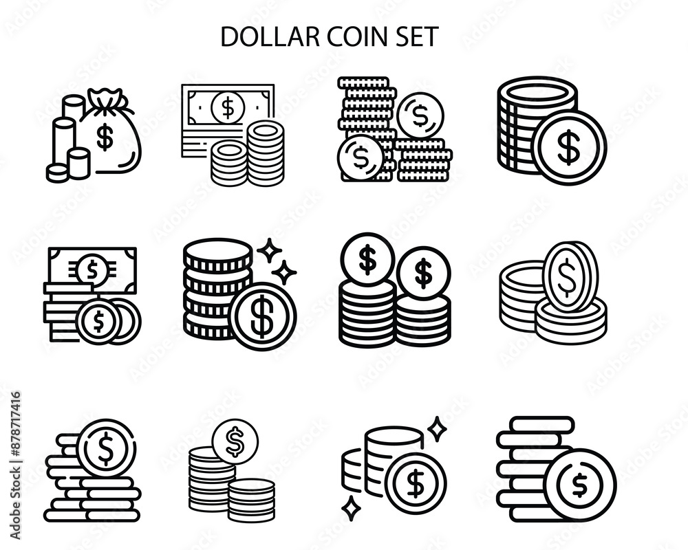 Dollar coin set of icons for web. Dollar coin set of icons for web.