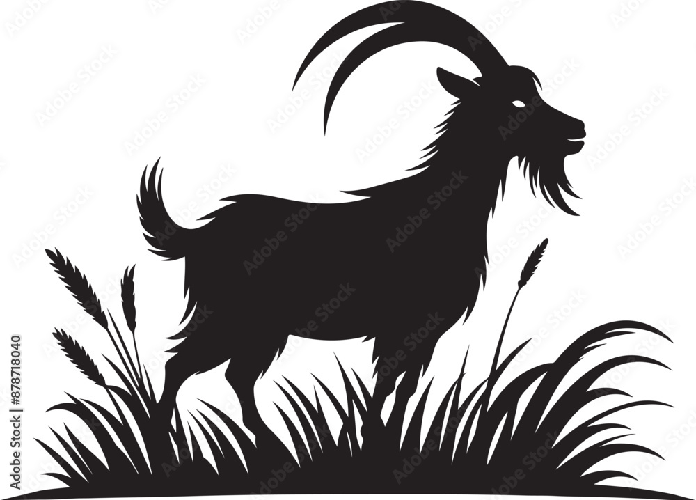 Goat on grass silhouette vector Goat on grass silhouette vector