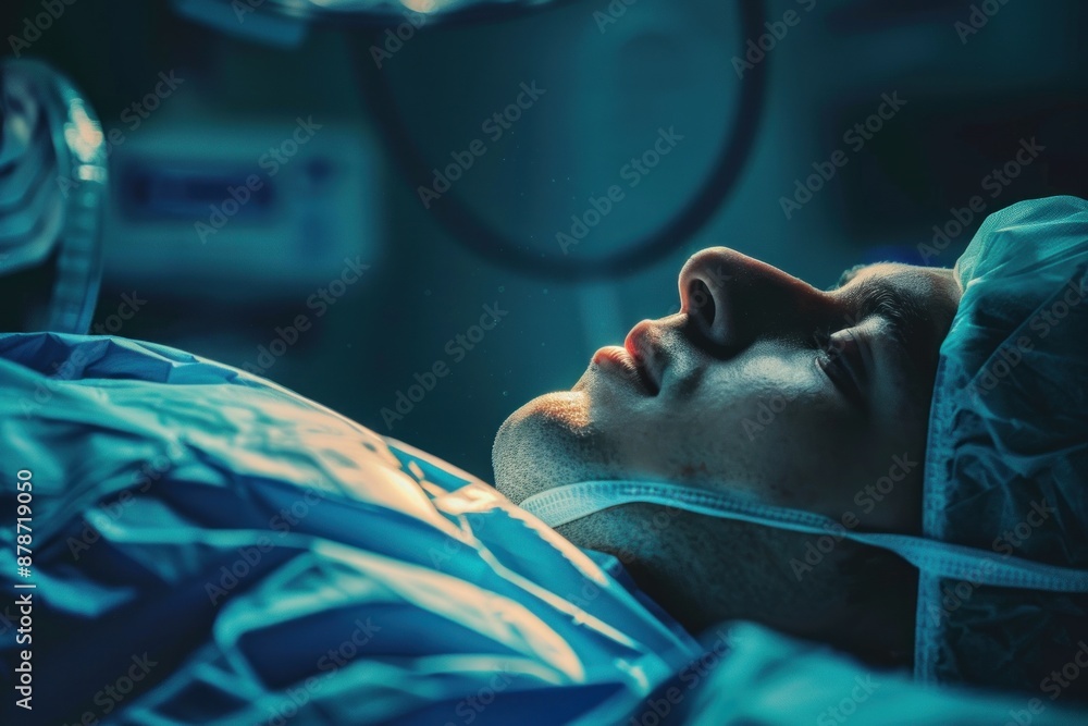 a patient lying on an operating table, putting their trust in the surgeon operation concept a patient lying on an operating table, putting their trust in the surgeon operation concept