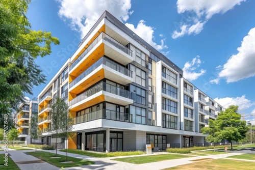 Wallpaper Mural A contemporary apartment building with a sleek and modern design. The color palette is dominated Torontodigital.ca