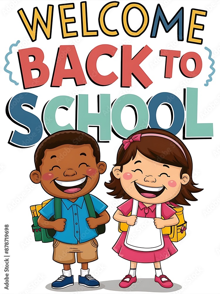 Cheerful Boy And Girl Welcome Back To School Cheerful Boy And Girl Welcome Back To School