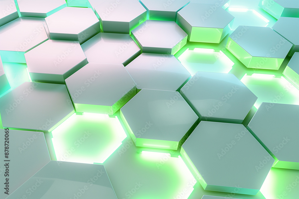 A hexagonal pattern of white and green blocks
