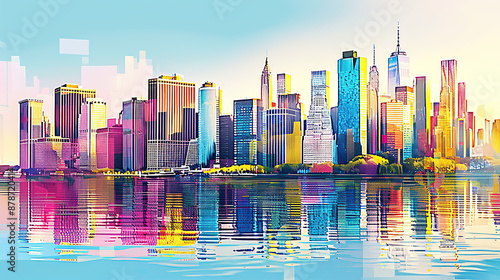 Wallpaper Mural Colorful city skyline at sunset Torontodigital.ca