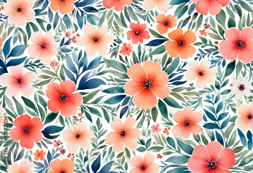 Fototapeta Naklejka Na Ścianę i Meble -  Seamless watercolor floral pattern on white background