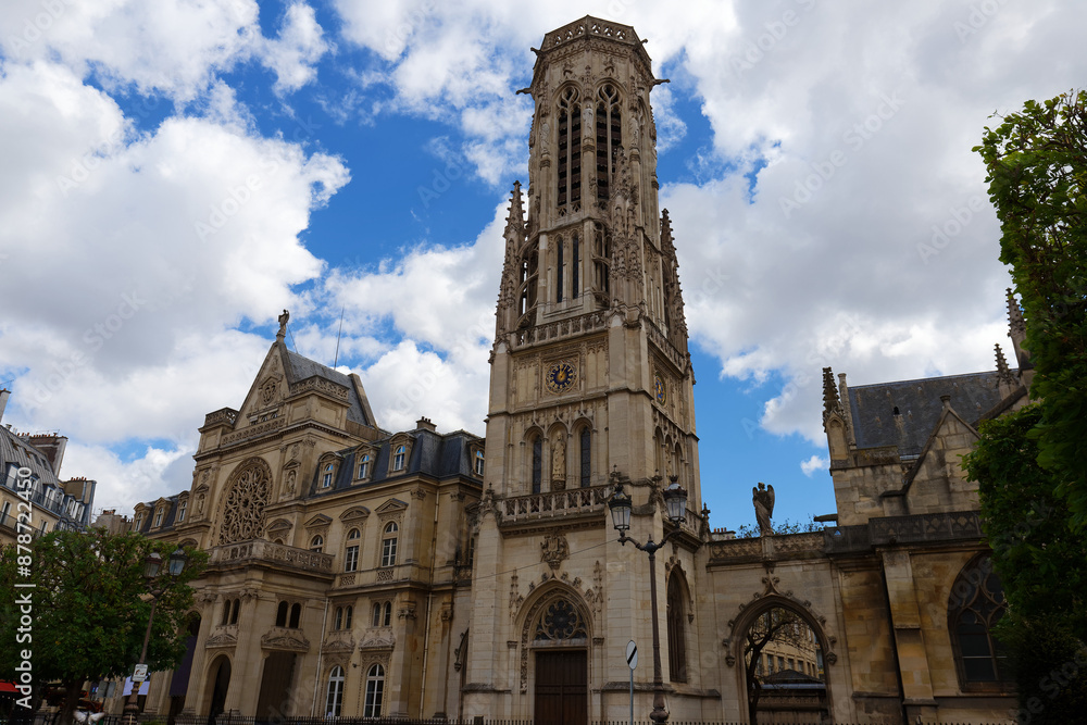 Church of Saint-Germain-l'Auxerrois, Paris, France, on a sunny afternoon, with its Ornate Medieval bell tower in the left of the image Church of Saint-Germain-l'Auxerrois, Paris, France, on a sunny afternoon, with its Ornate Medieval bell tower in the left of the image