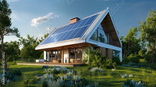 Eco house with sun panels energy