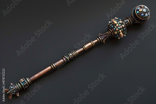 A magical staff, its orb at the top crafted from an intricate cluster of buttons