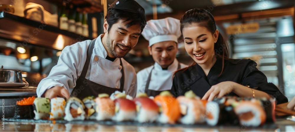 Culture of eating sushi and teaching how to make sushi to attract customers Culture of eating sushi and teaching how to make sushi to attract customers
