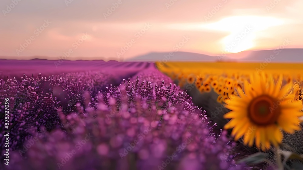 Fototapeta premium field of sunflowers and field of lavender 
