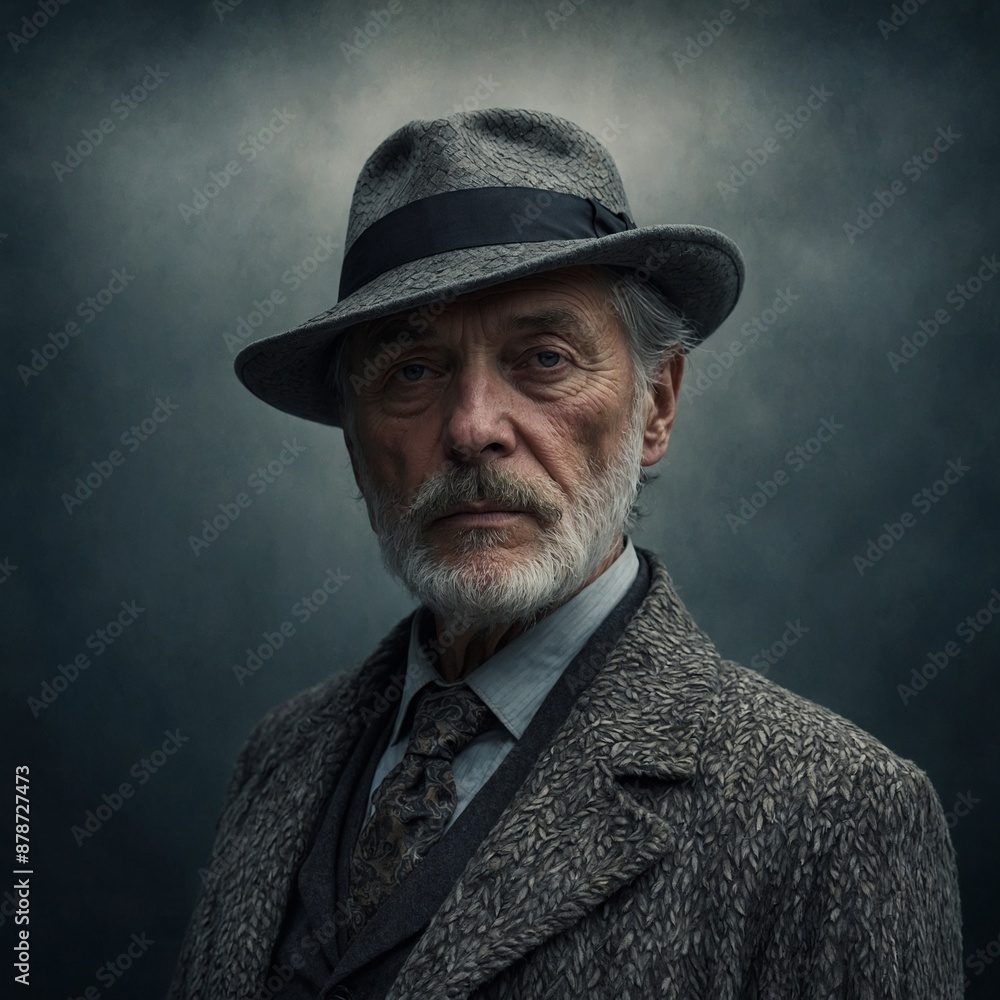A weathered selkie detective, their sleek silver fur fading to a dusty grey, enigmatic eyes peering out from beneath a worn fedora. This character is depicted in a intricate digital painting, capturin A weathered selkie detective, their sleek silver fur fading to a dusty grey, enigmatic eyes peering out from beneath a worn fedora. This character is depicted in a intricate digital painting, capturin