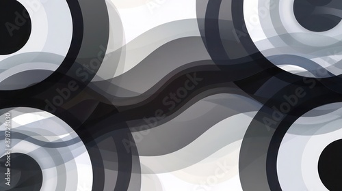 Wallpaper Mural An abstract background with circular geometric patterns in a monochromatic scheme, including shades of black, grey, and white, arranged to create a tranquil, flowing visual effect. Torontodigital.ca