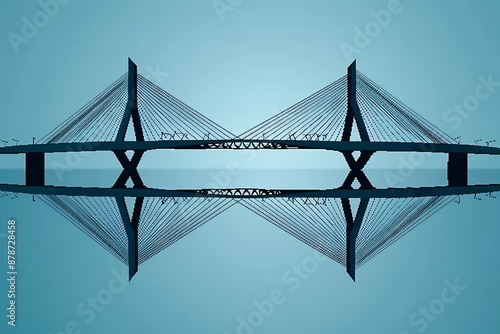A minimalist bridge icon with a reflection effect, symbolizing connection and transition
