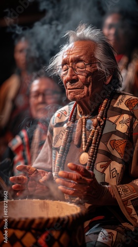 Wallpaper Mural Man that is sitting down with a drum, indigenous elders Torontodigital.ca