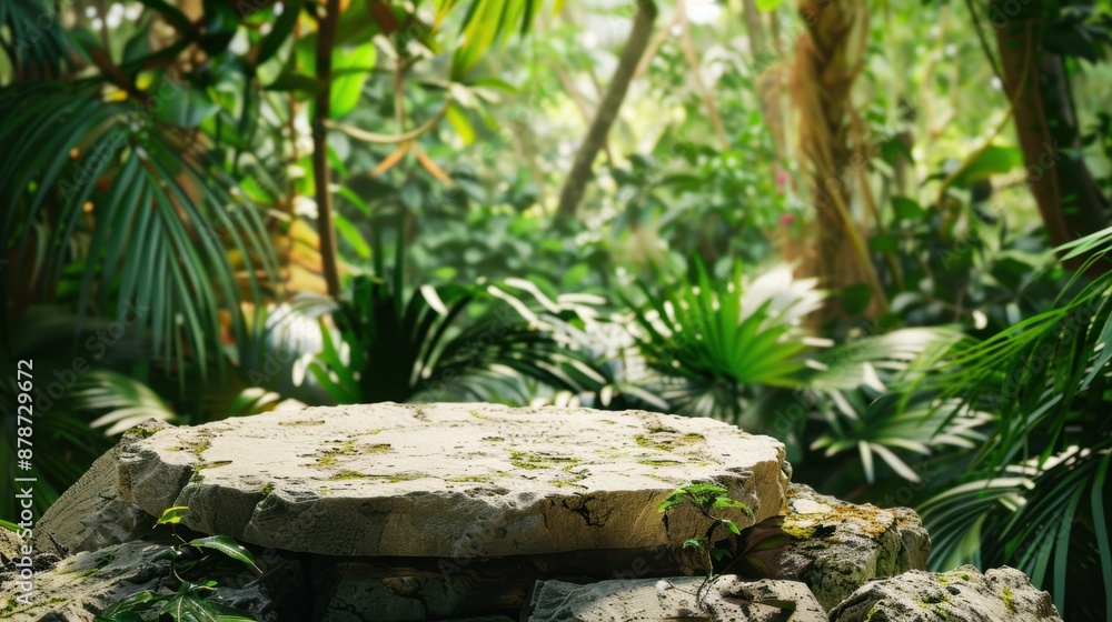 Stone platform in lush tropical jungle Stone platform in lush tropical jungle
