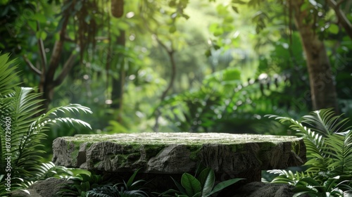 Fototapeta Naklejka Na Ścianę i Meble -  Stone platform in a lush tropical forest on a sunny day