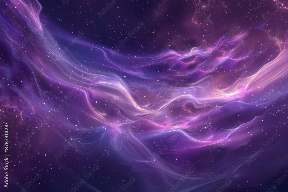 Fototapeta premium Digital Purple Particle Wave: Shimmering Light and Radiant Starry Dots