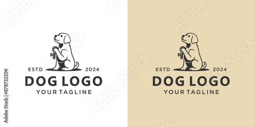Dog and Key Logo Design. Illustration of a Dog Carrying Keys. Premium Vector.