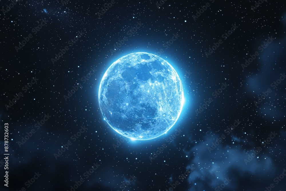 full moon with a glowing blue aura floating in the night sky full moon with a glowing blue aura floating in the night sky
