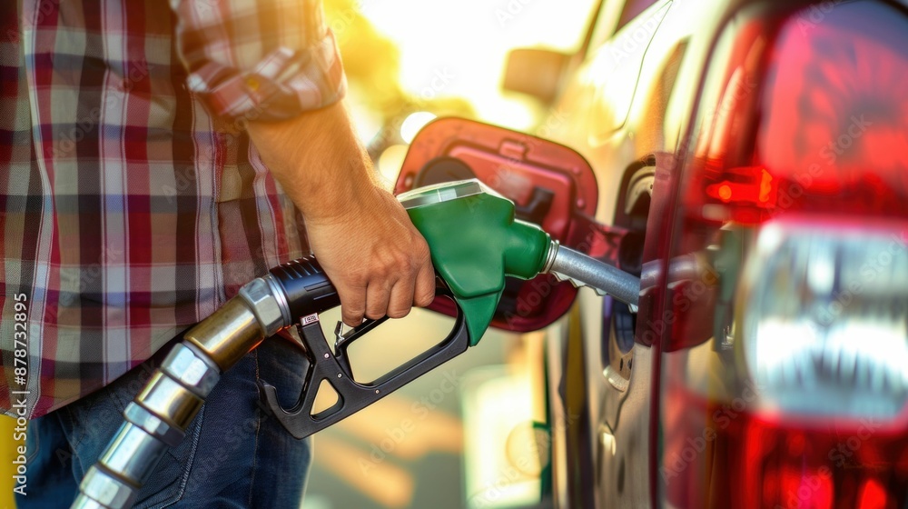 Man Refueling Diesel Truck at Gas Station. Generative ai. Man Refueling Diesel Truck at Gas Station. Generative ai.