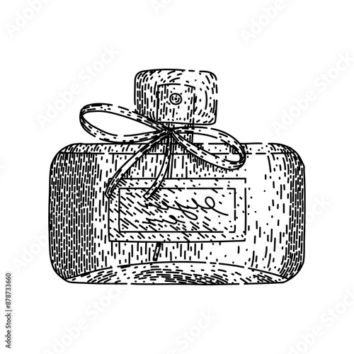 luxury perfum bottle female hand drawn. fragrance ery, spray parfum, beauty product luxury perfum bottle female vector sketch. isolated black illustration
