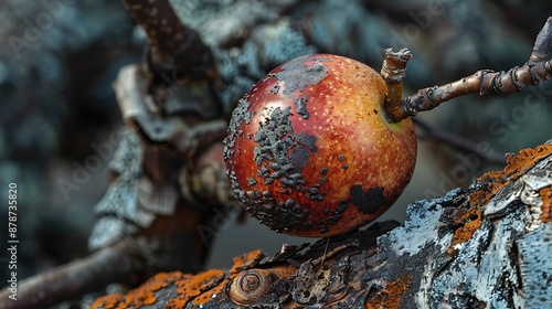 Focus selected close up of a cedar peach on a cedar tree rust photo